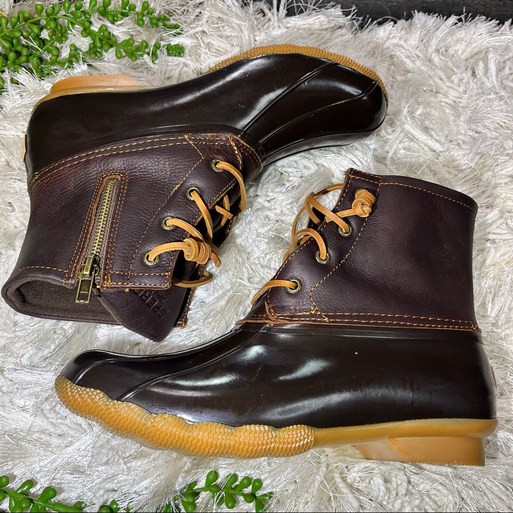 Sperry Brown Leather & Rubber Duck Boots with Tan Laces